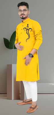 Biswas Fab Men Printed Straight Kurta(Yellow)