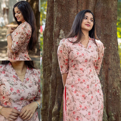 MVFASHIONHUB Women Printed A-line Kurta(Beige)