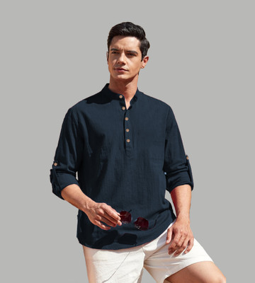 Navkanj Men Solid Straight Kurta(Dark Blue)