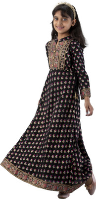 DMP EXPORT Girls Floral Print A-line Kurta(Black)