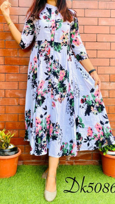 HOC's Women Embroidered Anarkali Kurta(Silver)