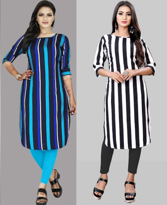 tanvi creation Women Printed Straight Kurta(Light Blue, White)