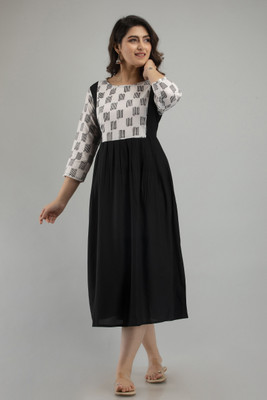 pushpa textile Women Printed Anarkali Kurta(Black)