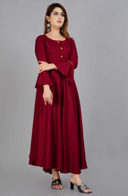 Smein Women Solid Flared Kurta(Maroon)