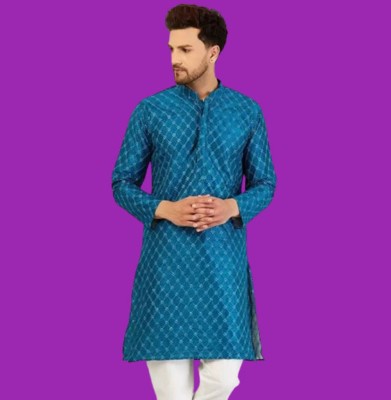 Fhofiiyj Men Self Design Straight Kurta(Blue)