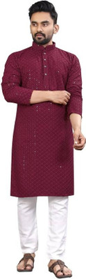 RAG Solutions Men Embroidered A-line Kurta(Maroon)