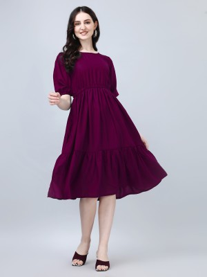 Raiyani Enterprise Women Fit and Flare Purple Dress