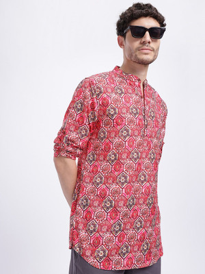 Anouk Rustic Men Printed Straight Kurta(Orange)