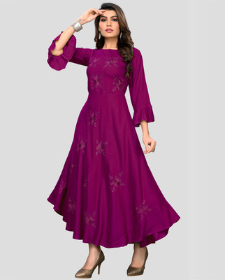 VBUYZ Women Solid Flared Kurta(Purple)
