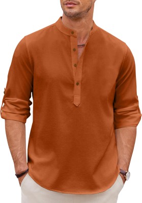 Fifth U Men Solid, Self Design Straight Kurta(Brown)