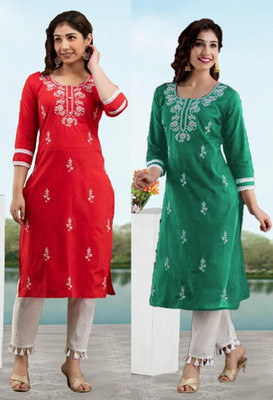 SISTO Women Chikan Embroidery A-line Kurta(Multicolor)