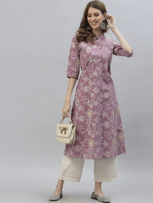 PYARELAL Women Floral Print A-line Kurta(Purple, White, Beige)