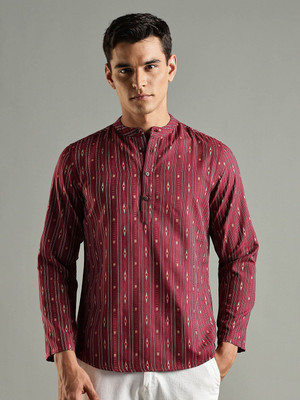 ANOUK Women Striped Straight Kurta(Maroon)