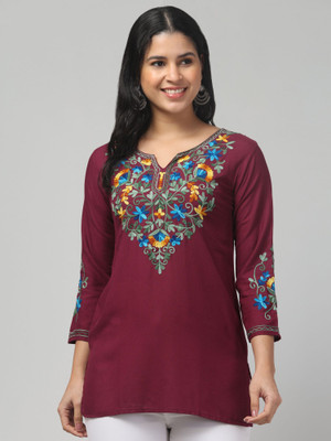 STYLE PREZONE Women Embroidered A-line Kurta(Purple)