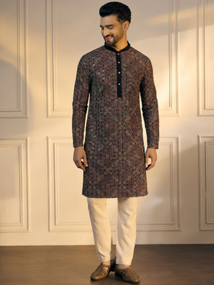 ANOUK Men Geometric Print Straight Kurta(Multicolor)