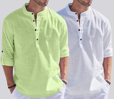 ZARTHA Men Solid Straight Kurta(Light Green, White)