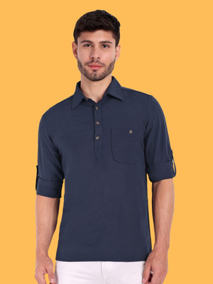 Classycollar Men Solid A-line Kurta(Blue)