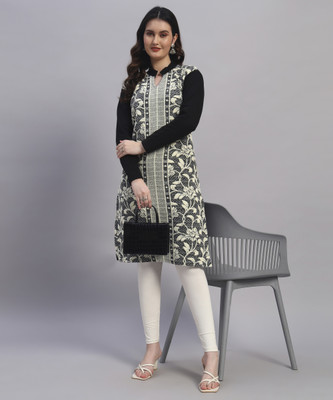 Christy World Women Printed A-line Kurta(Black)