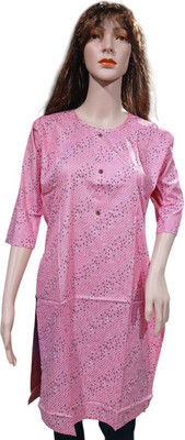 fits and fab Women Printed Straight Kurta(Pink)