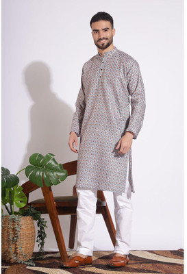 khaddarvas Men Printed A-line Kurta(Grey)