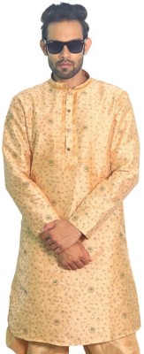 House of Aqss Men Printed Straight Kurta(Beige)