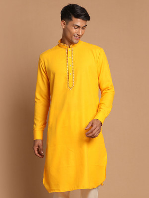 VASTRAMAY Men Embroidered A-line Kurta(Yellow)