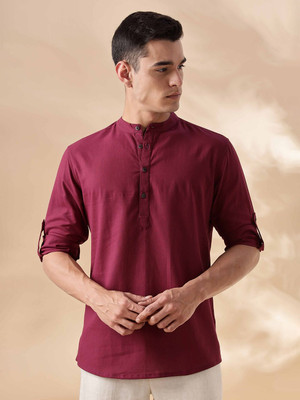 ANOUK Men Solid Straight Kurta(Maroon)