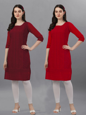ZAZADIYA IMPEX Women Chikan Embroidery Straight Kurta(Red)