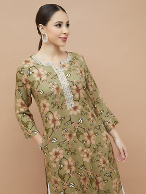 Melange by Lifestyle Women Printed Straight Kurta(Grey)