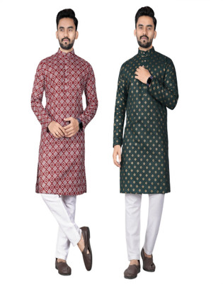 DHASU TRENDZ Men Printed Straight Kurta(Multicolor)