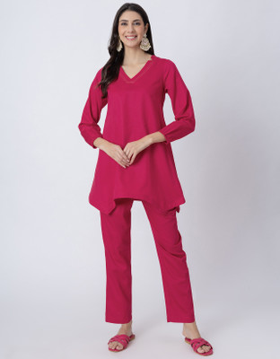 moomaya Women Solid Anarkali Kurta(Purple)