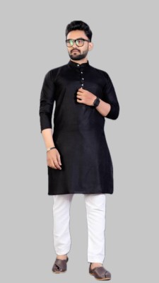 Anuj Fashion Men Solid A-line Kurta(Black)