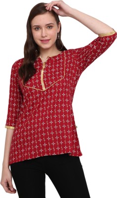 V-MART Women Printed A-line Kurta(Maroon, White, Yellow)