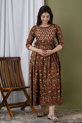 FASHION CLOUD Women Printed Anarkali Kurta(Brown)