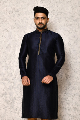 RANAK Men Self Design Straight Kurta(Blue)