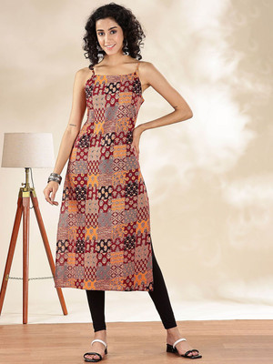ANOUK Women Geometric Print Straight Kurta(Maroon)