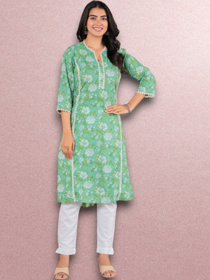 Jaipuur Trend Women Embroidered Straight Kurta(Green)