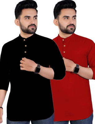 DaReal Men Solid A-line Kurta(Red)