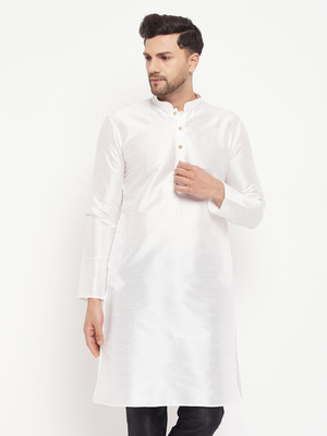 VM Men Solid A-line Kurta(White)