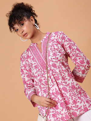 LIMEROAD Women Printed A-line Kurta(Pink)
