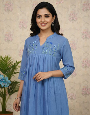 BEE STUDIO COLLECTIONS Women Embroidered Flared Kurta(Light Blue)