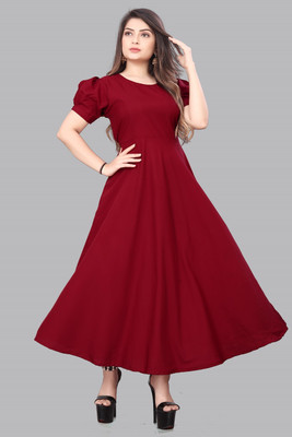 ANTRA Women Fit and Flare Red Maxi/Full Length Dress