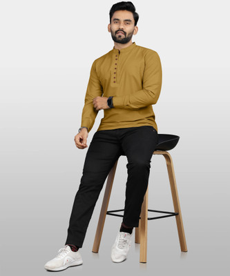 JAGRUTIFASHOIN Men Solid Straight Kurta(Yellow)
