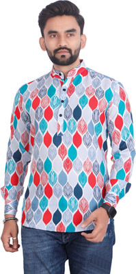Krishiv Men Printed Straight Kurta(Red, Blue)