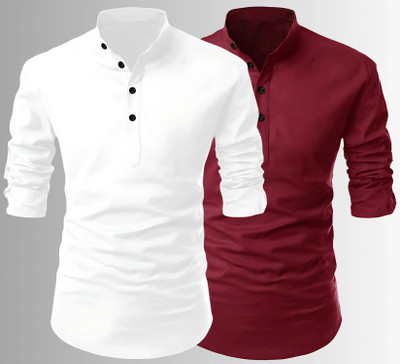 Fashion Marts Men Solid Straight Kurta(White, Maroon)