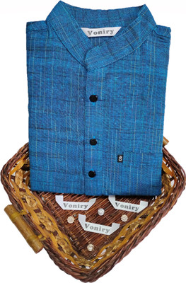 Voniry Men Self Design Straight Kurta(Blue)