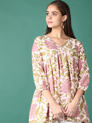 V-MART Women Printed A-line Kurta(White)