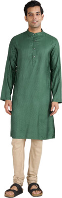 Fabindia Men Woven Design Straight Kurta(Green)