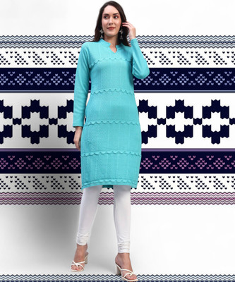 Brayles Women Self Design Straight Kurta(Light Blue)