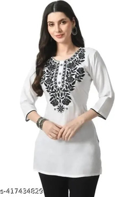 timorous fashion Women Embroidered A-line Kurta(White)